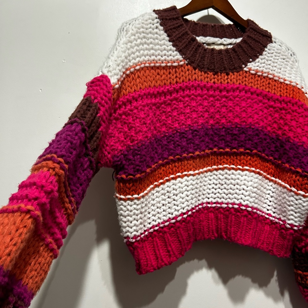 Altar’d State Cropped, Oversized, Chunky-knit, Striped Women's Sweater